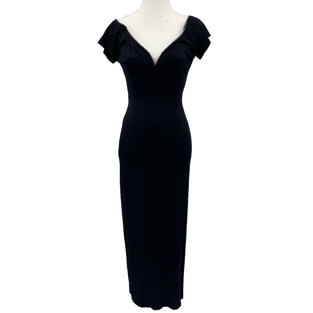 VINTAGE DRESS BETSY & ADAM - BLACK Long OFF THE SHOULDER Gown Dress SZ 7-8 90's